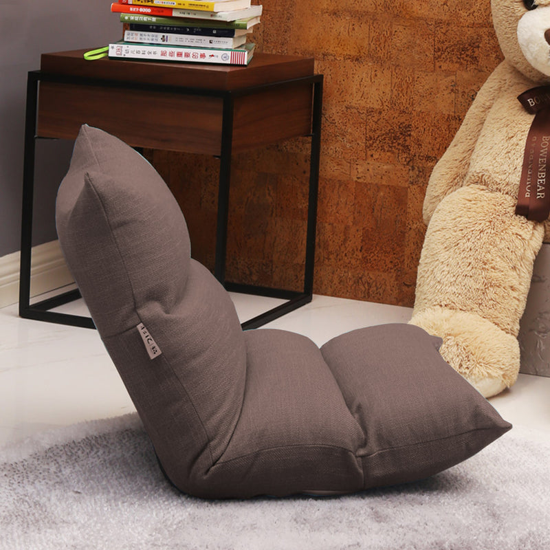 2X Floor Lounge Recliner Linen Folding Adjustable 5 Angles 108x53x15cm Coffee