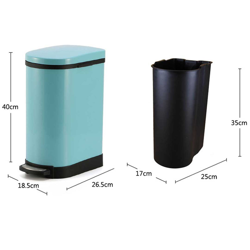 2X 10L Stainless Steel Pedal Bin Soft Close Removable Inner Blue