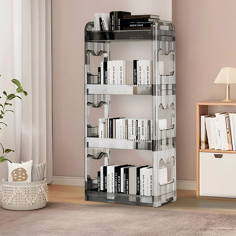 Clear 4 Tier Bookshelf Organizer 38X24X90cm Plastic Trolley Rack with Wheels
