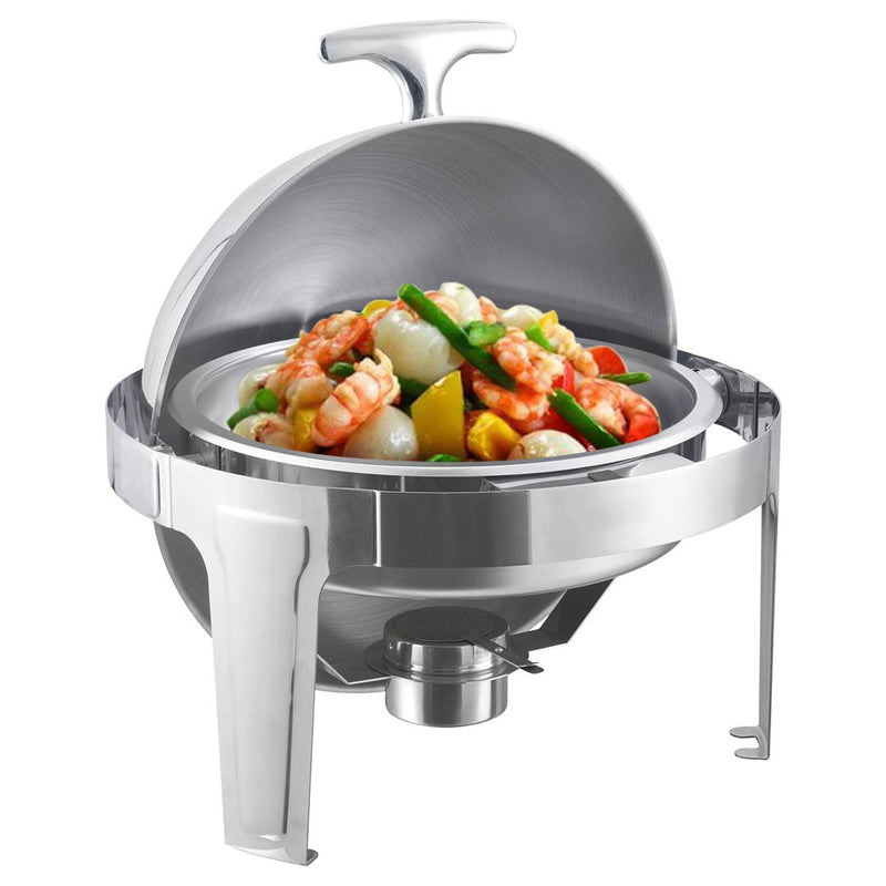 6L Stainless Steel Chafing Dish Round Roll Top Warmer Catering Buffet Dish