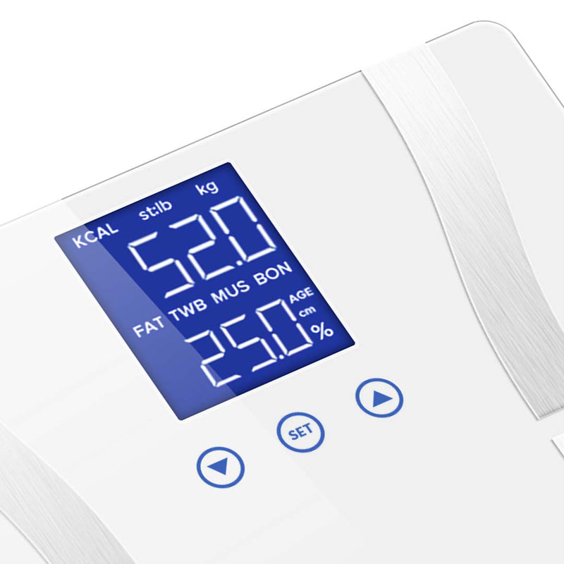 Glass Lcd Digital Body Fat Bathroom Scale White 180kg 8 Users Bmi