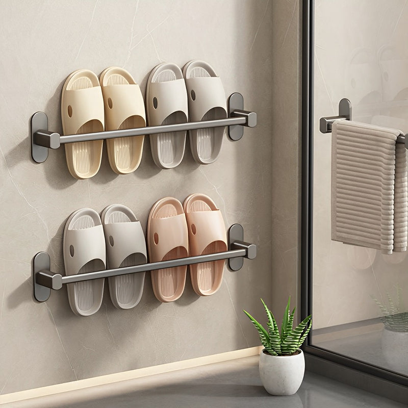 Wall Mounted Slipper Organiser Aluminum 49cm Nail Free Adhesive Black Rust Proof