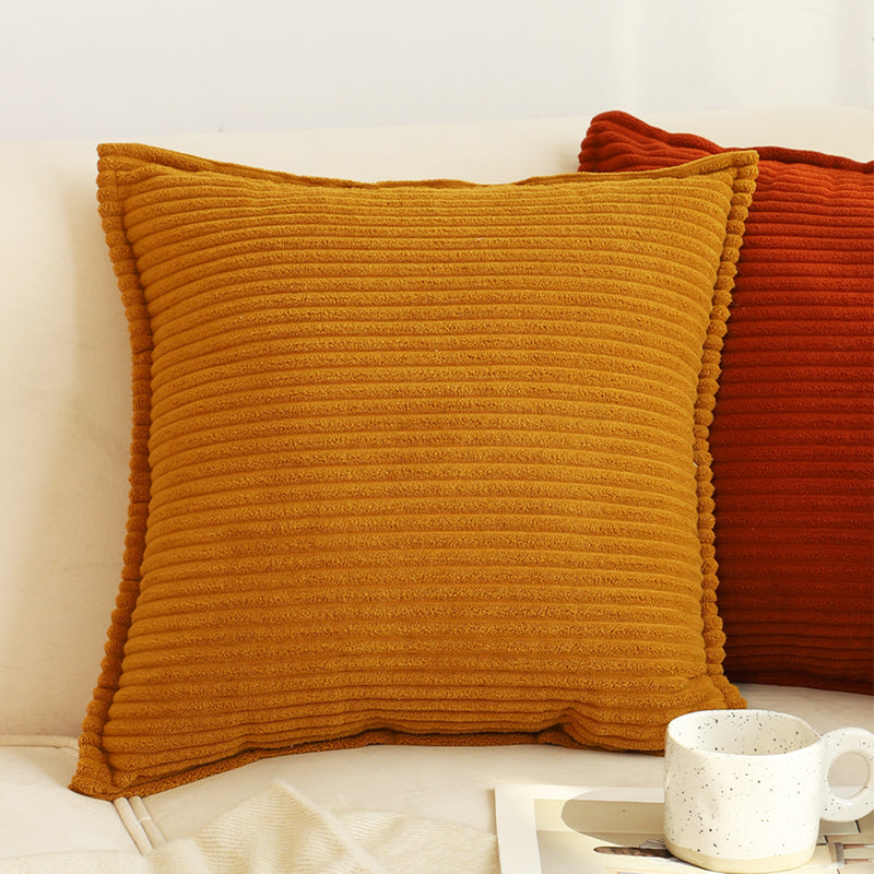 2X Throw Pillow Mustard Velvet Polyester Cotton 50x50x18cm Plush