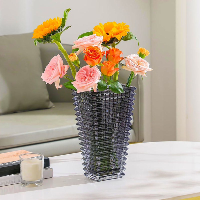 22cm Tall Glass Vase Grey Hand Blown Modern Slender Home Decor