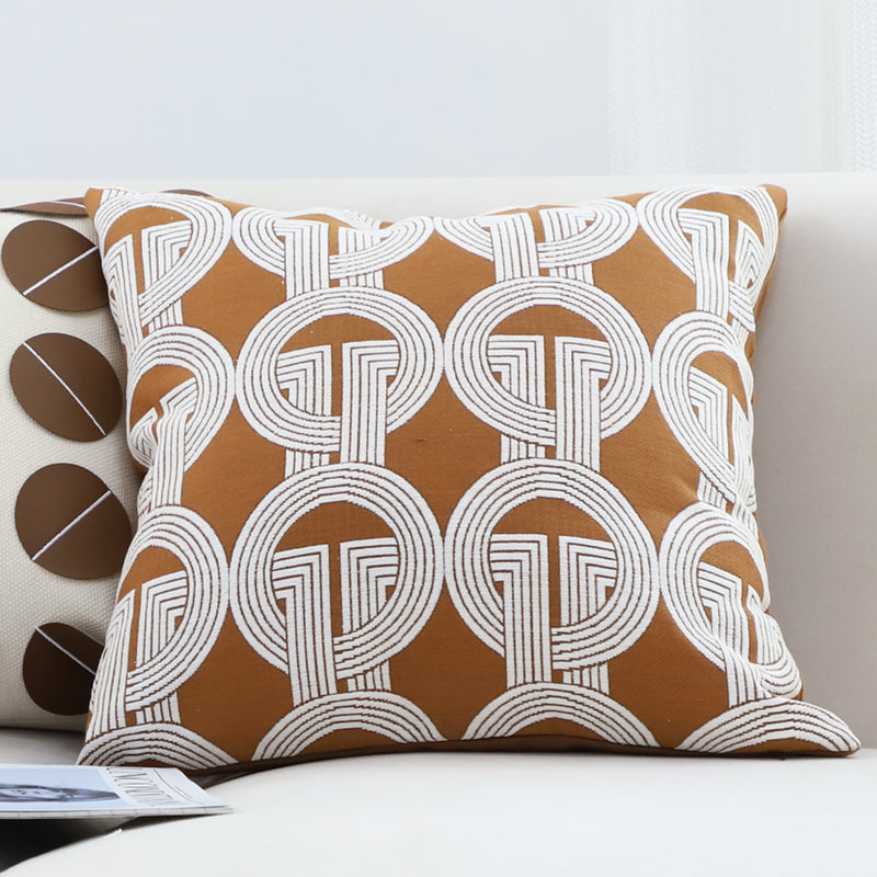 Throw Pillow Polyester Cotton 50x50x18cm Brown Circular Chain Jacquard
