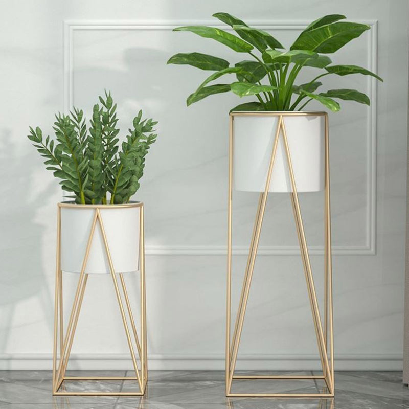 Gold Metal Plant Stand 70cm With White Pot Holder Indoor Corner Display Rack