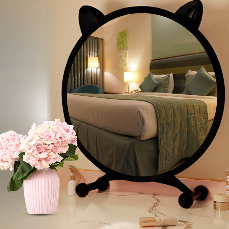 40cm Diameter Black Cat Ear Table Mirror Smart Makeup Bedroom No Led