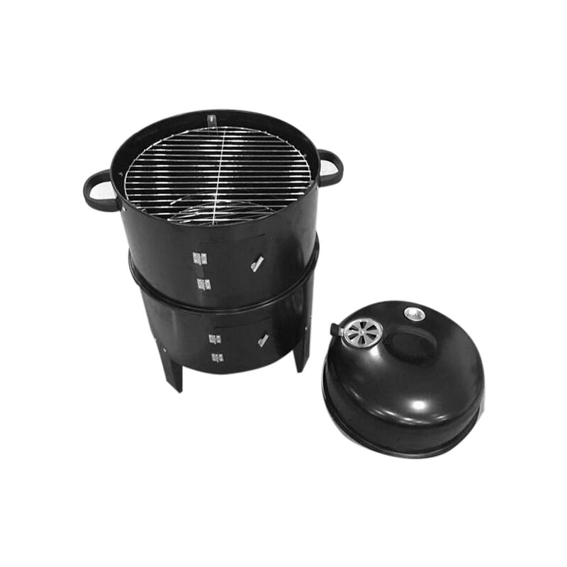 2X 3 In 1 Barbecue Smoker Grill Black Porcelain Coated Steel 40cm Dia 80cm H