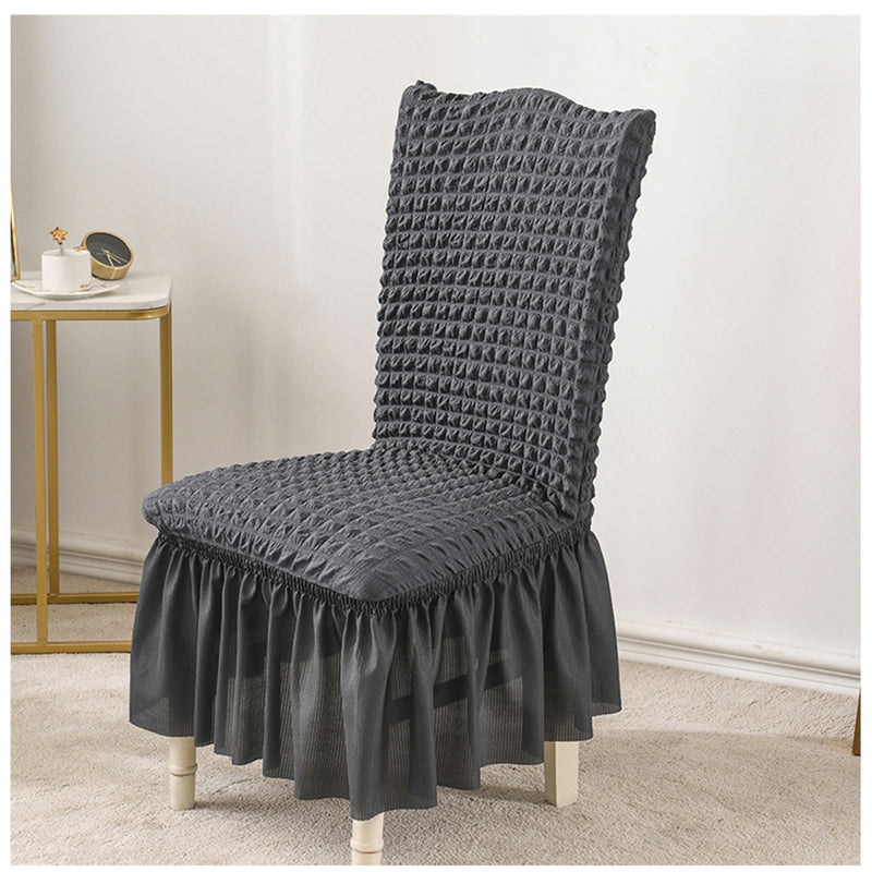 Chair Cover Stretch Polyester Ruffle Skirt Dark Grey Fits Back 45 To 60 Cm
