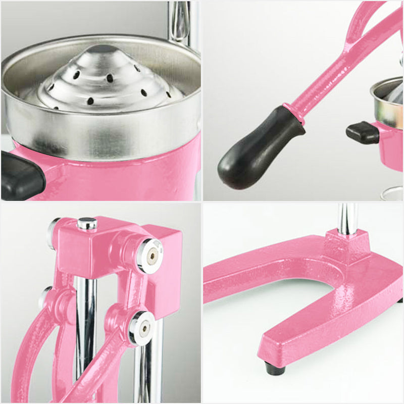 2X Commercial Hand Press Cast Iron Juicer 304 Stainless Steel Cone Pink