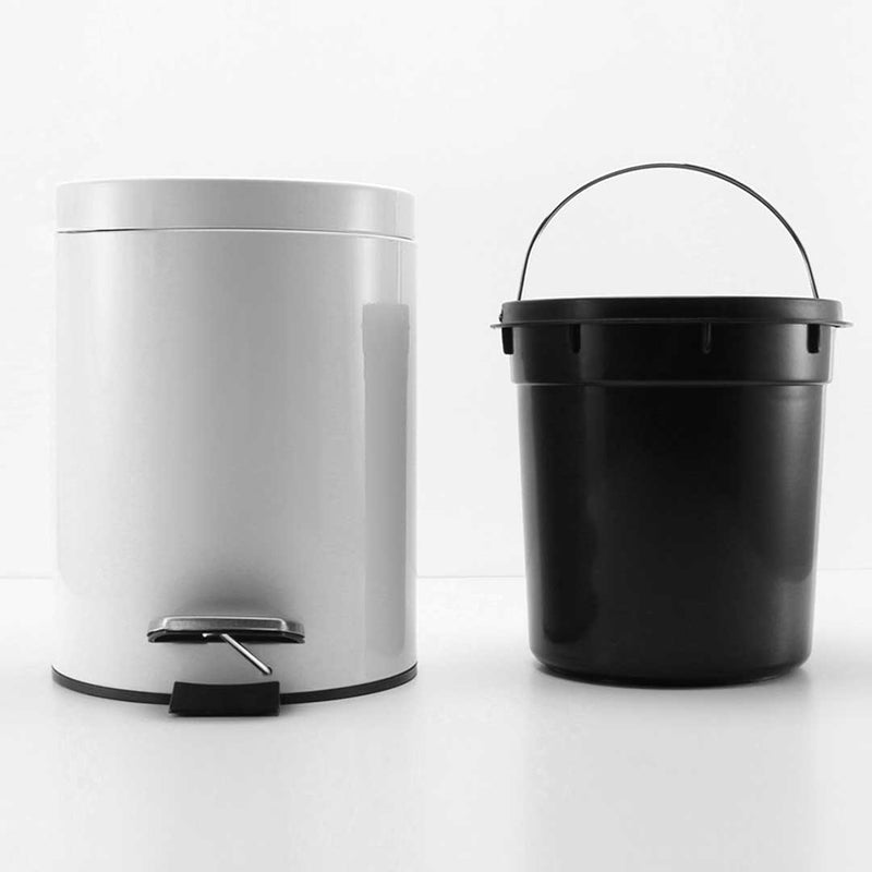 2X 12L Stainless Steel Round Foot Pedal Trash Bin White Removable Inner