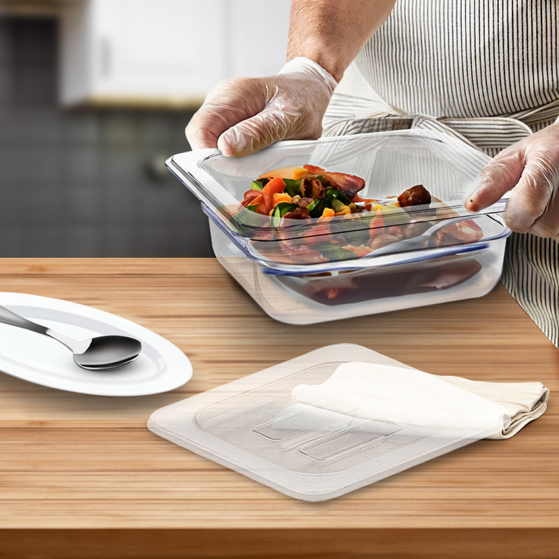 Clear Gastronorm 65mm Polycarbonate Pan 1/6 Food Tray With Lid Transparent