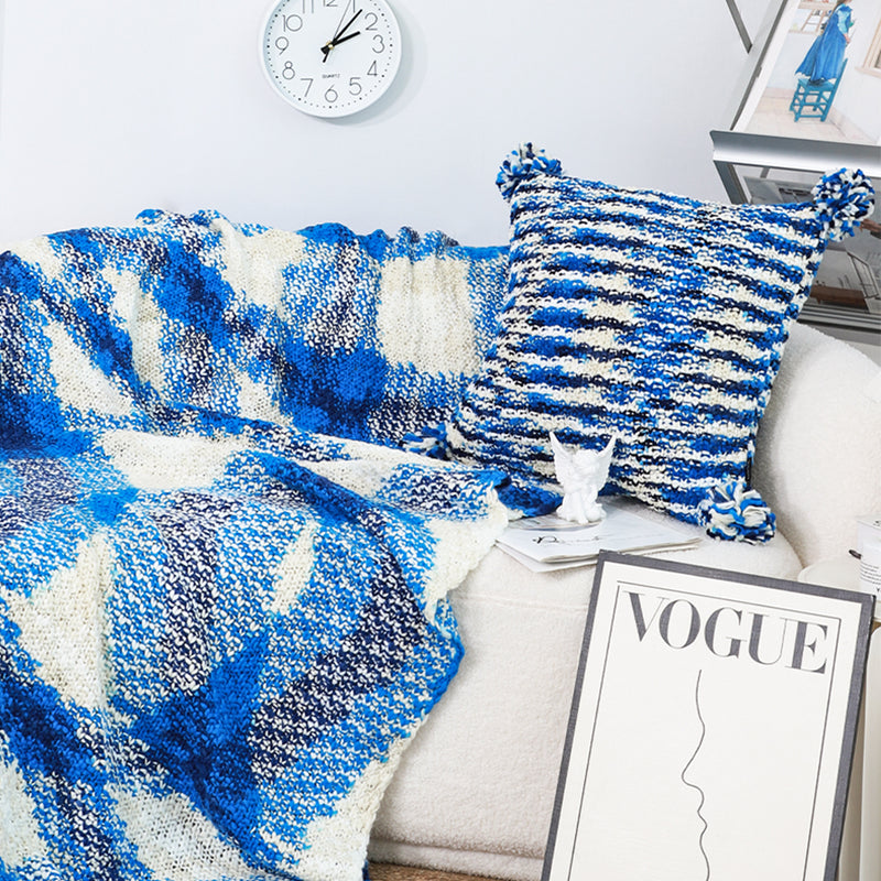 90x200cm Polyester Throw Blanket Deep Sea Blue Gradient Dyed Plush Cozy