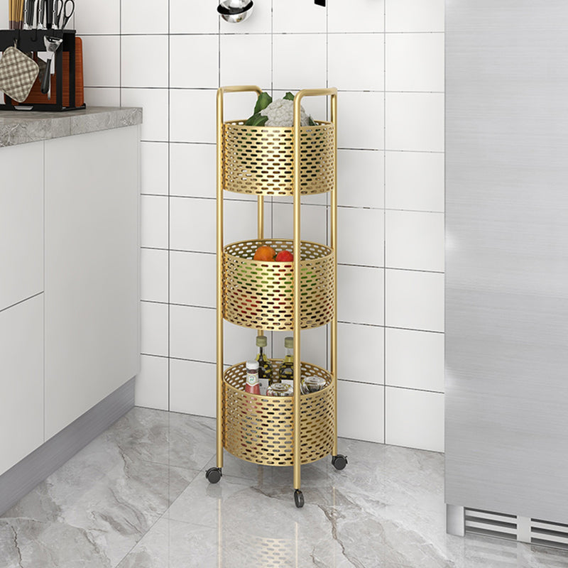 3 Tier Metal Bathroom Shelf Gold 27x27x93cm 360 Degree Casters