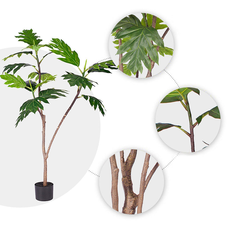 Artificial Split Leaf Philodendron Tree 120cm Polyethylene Green 18 Leaves Pot