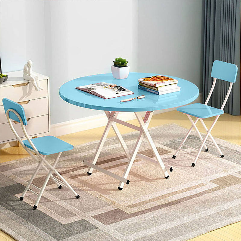 Blue Round Dining Table MDF 60cm Folding Portable Space Saving Home Decor