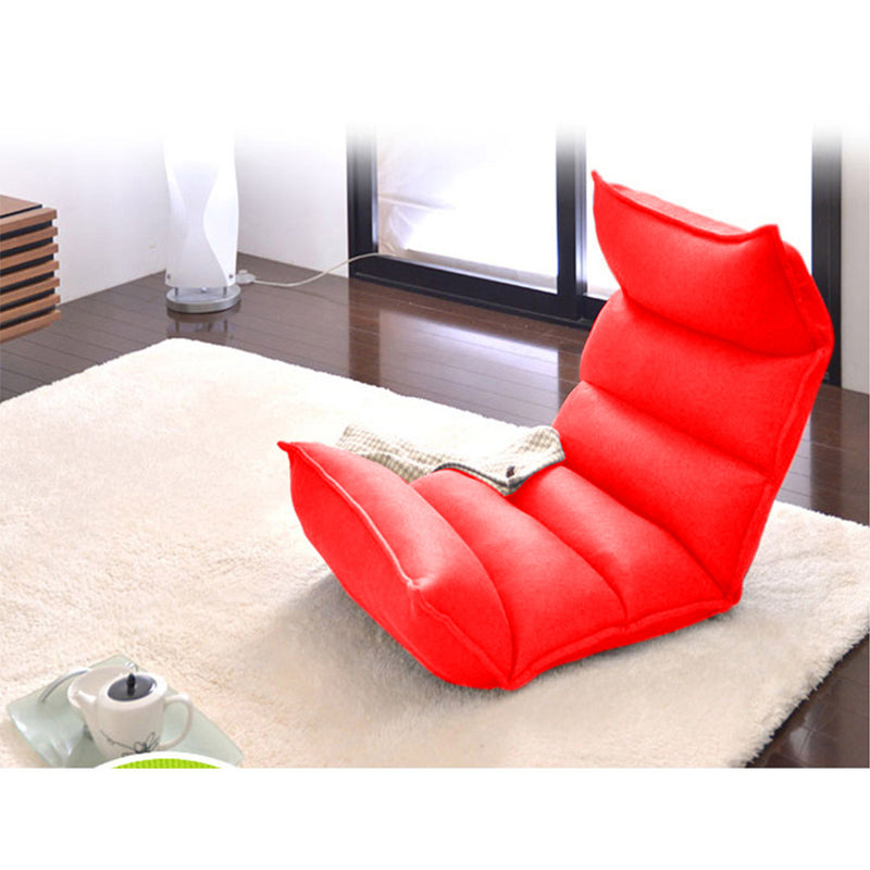 Foldable Suede Tatami Floor Recliner Chair 5 Position Adjustable 130x53x13cm Red