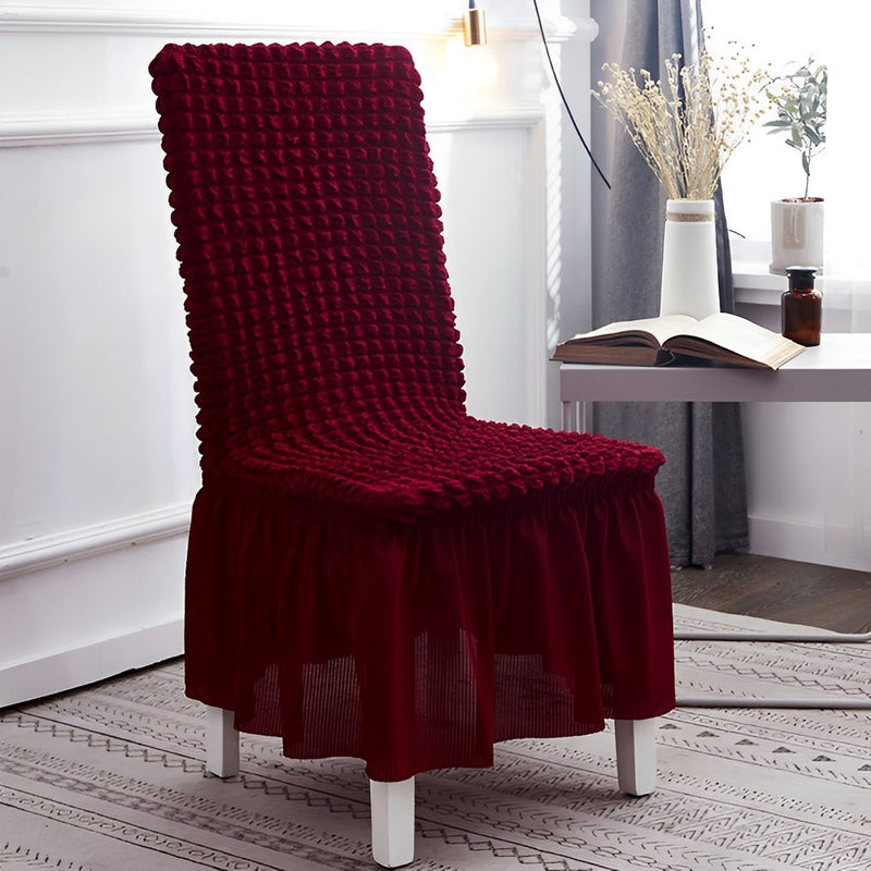 Stretch Polyester Chair Cover Ruffle Skirt Burgundy Fits Back 45 To 60 Cm