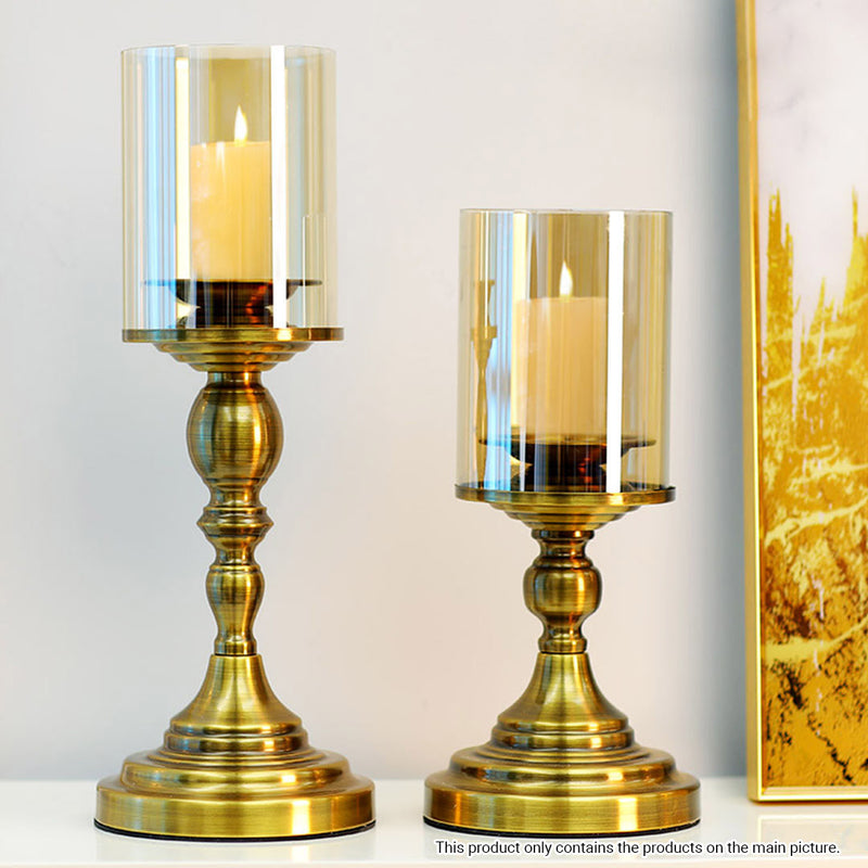 42cm Gold Pillar Candle Holder Stand Iron Glass Home Decor Table Centerpiece