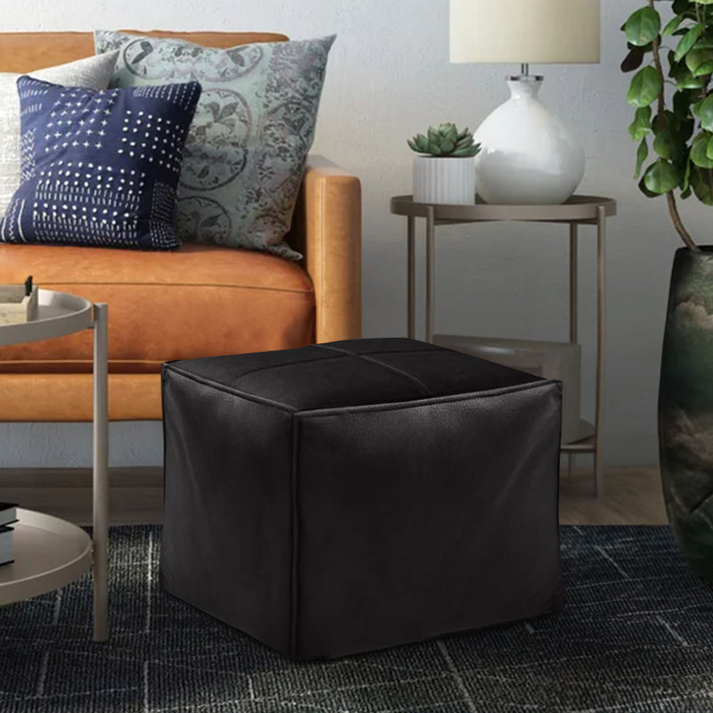 2X Leather Pouffe Cushion 40cm EPP Insert Black Plush Support