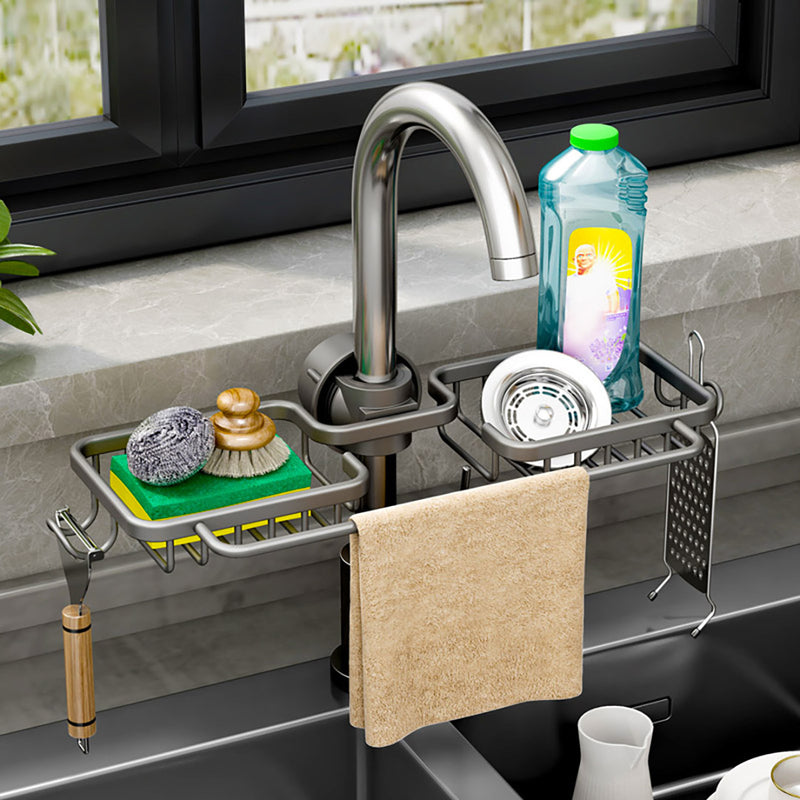 2X Faucet Sink Organizer Aluminum 37.5x16x6.8cm Dark Grey Towel Bar