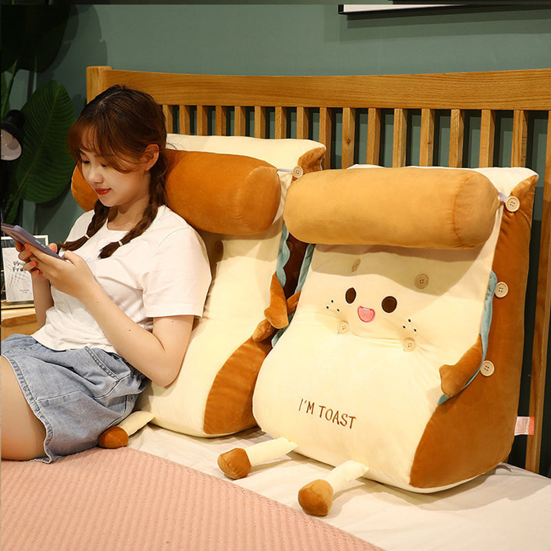 2X Cute Toast Face Wedge Cushion Back Support Pillow 60x50x30cm Beige Khaki