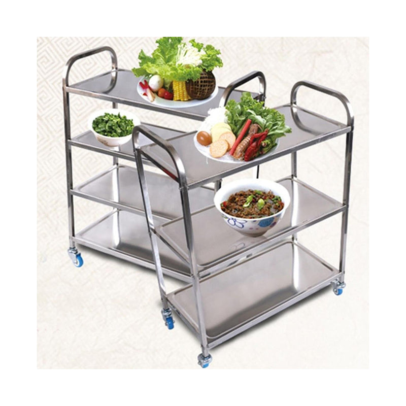 2X 4 Tier Stainless Steel Utility Cart 950x500x1220 2 Inch Tpr Wheels