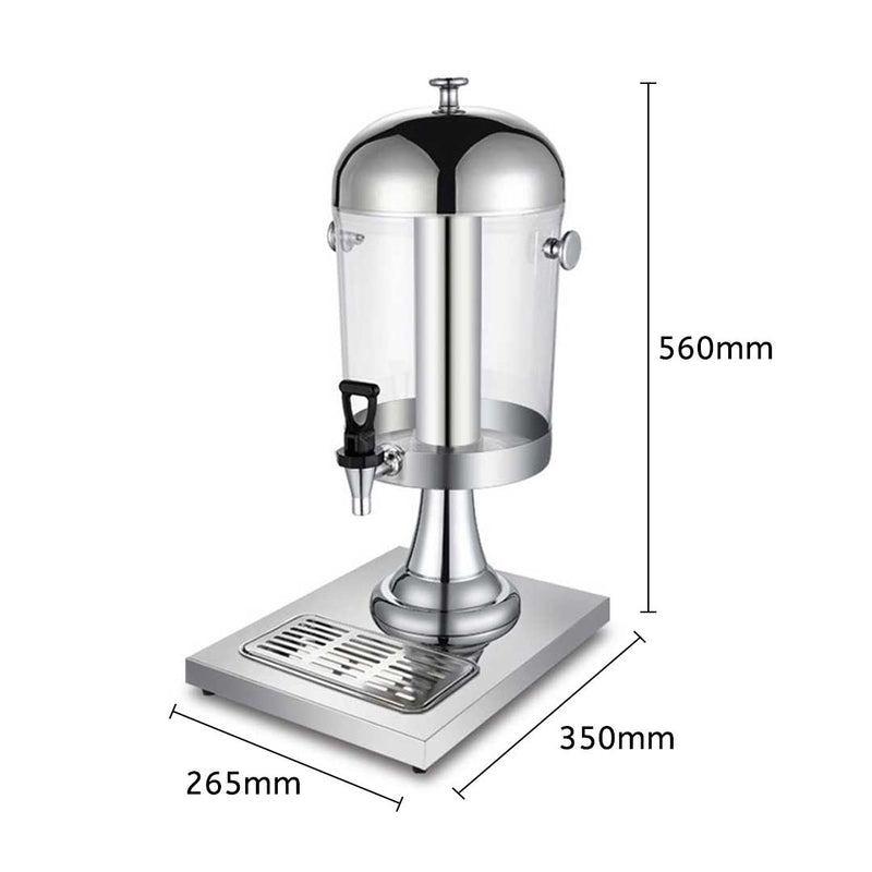 Single 8L Stainless Steel Commercial Beverage Dispenser Transparent Exterior
