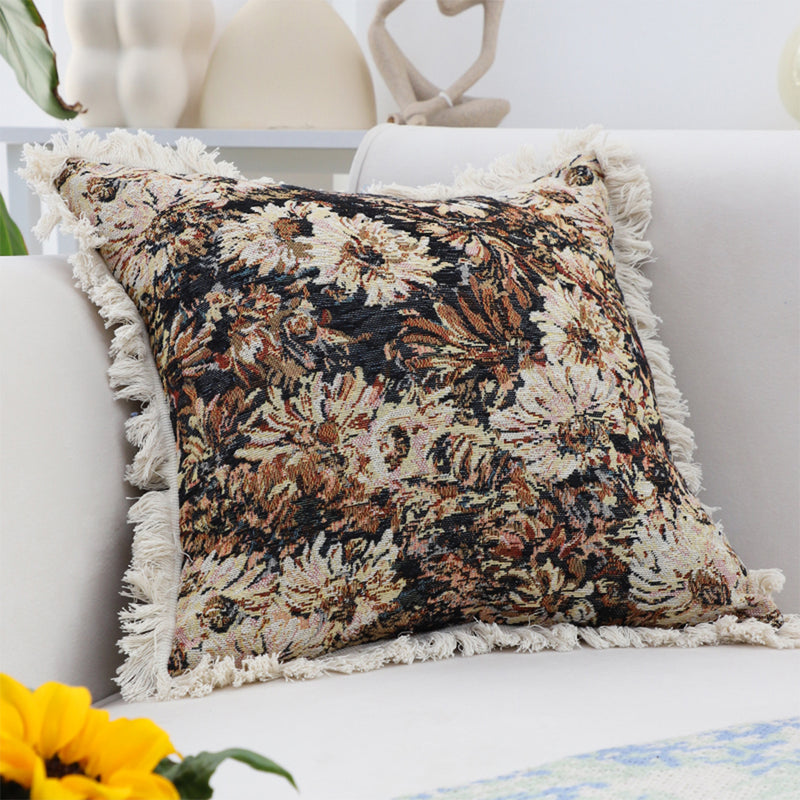 Embroidered Raised Flower Plush Velvet Throw Pillow Coffee 45x45 Cm