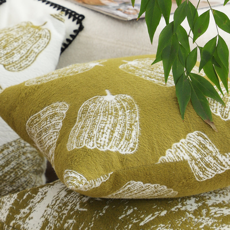 2X Throw Pillows Polyester Cotton 50x50x18cm Autumn Pumpkin Print Green