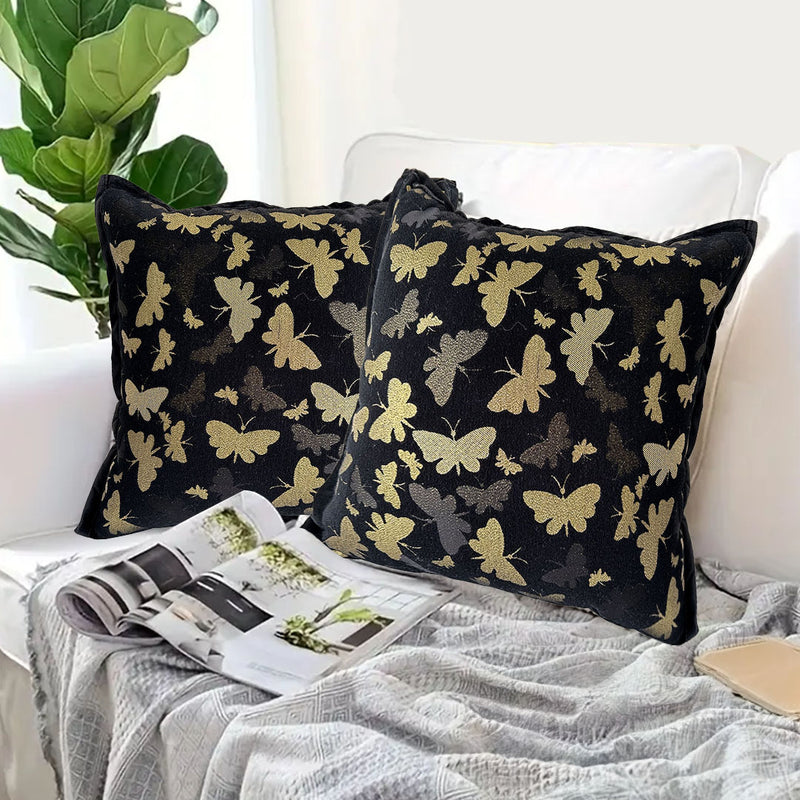 2X 45x45cm Velvet Plush Throw Pillow 15cm Thick Vintage Butterfly