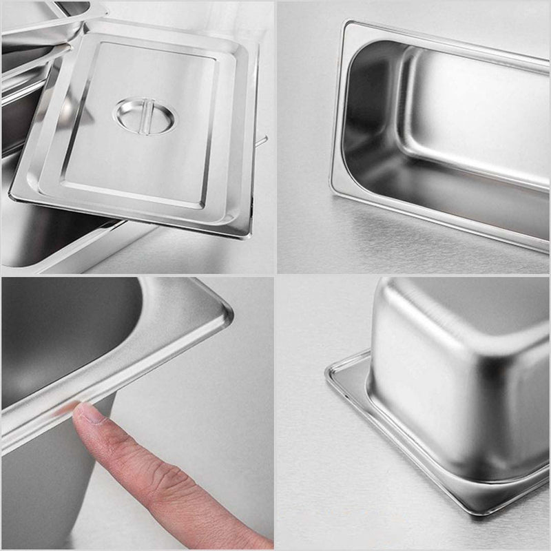 12X Full Size GN Pan Stainless Steel 20cm Deep With Lid Stackable Anti Jam