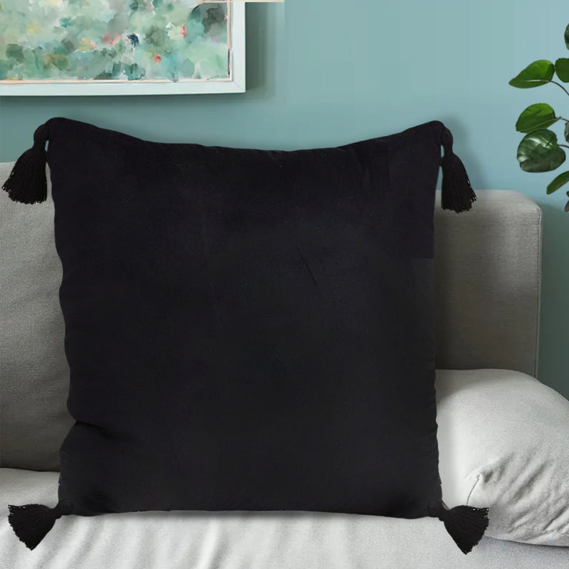 Vintage Black Velvet Throw Pillow 45X Soft Square Cushion with Tassels