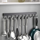 Wall Mounted Kitchen Utensil Rack Aluminum 41cm Space-Saving With Hooks Black