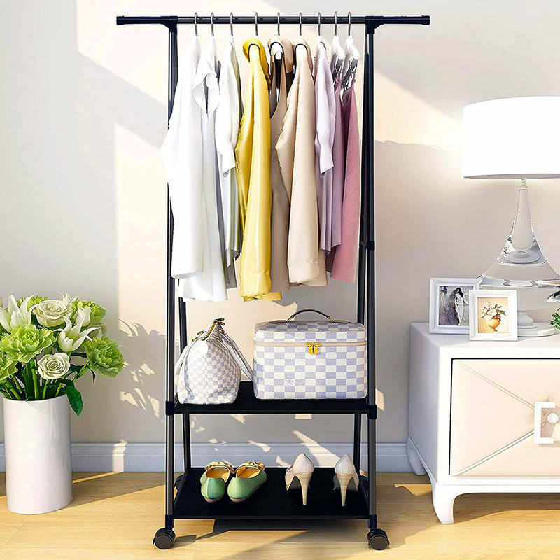 2X Black Clothes Shoe Rack Triangular Storage Organiser with Wheels