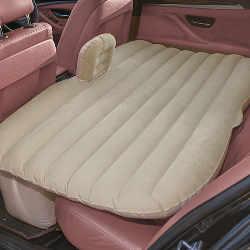 Beige Stripe Inflatable Car Mattress 132x80cm Travel Camping Air Bed Kit