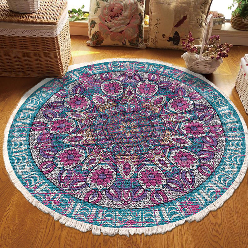 120cm Mandala Round Area Rug Polyester Fiber Anti Slip Backing Living Room