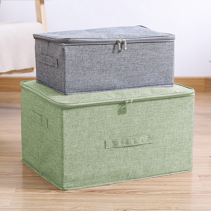 2X Green Large Foldable Storage Box 45X35X25cm Polyester Cotton Double Zipper