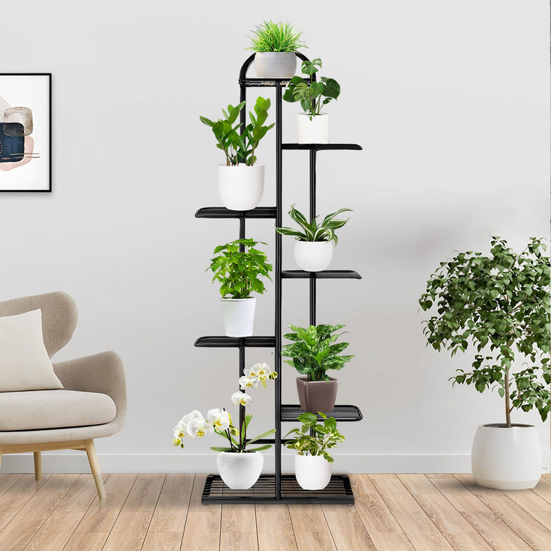 2X 7 Tier 8 Pots Metal Plant Stand Black Space Saving Indoor Rack