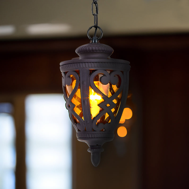 2X Aluminum Glass Chandelier Lantern 33cmx48cm Vintage Dark Brown