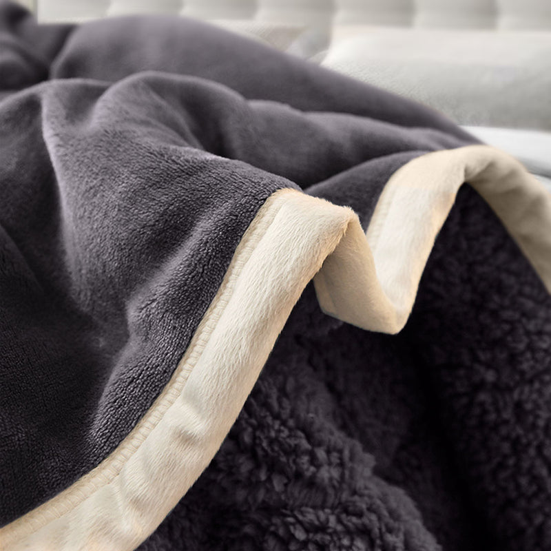 Throw Blanket Flannel Polyester 200x220cm 2cm Thick Dark Grey