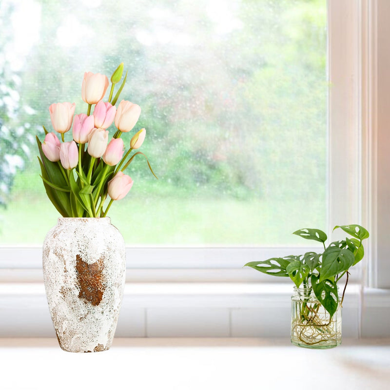 Medium White Ceramic Flower Vase 30cm H 19cm D Elegant Living Room Decor