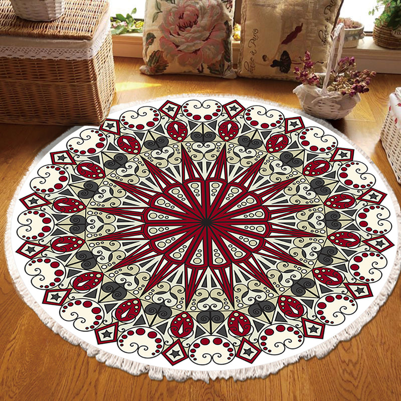 Round Mandala Rug 120cm Polyester Anti Slip Backing Plush Tassel