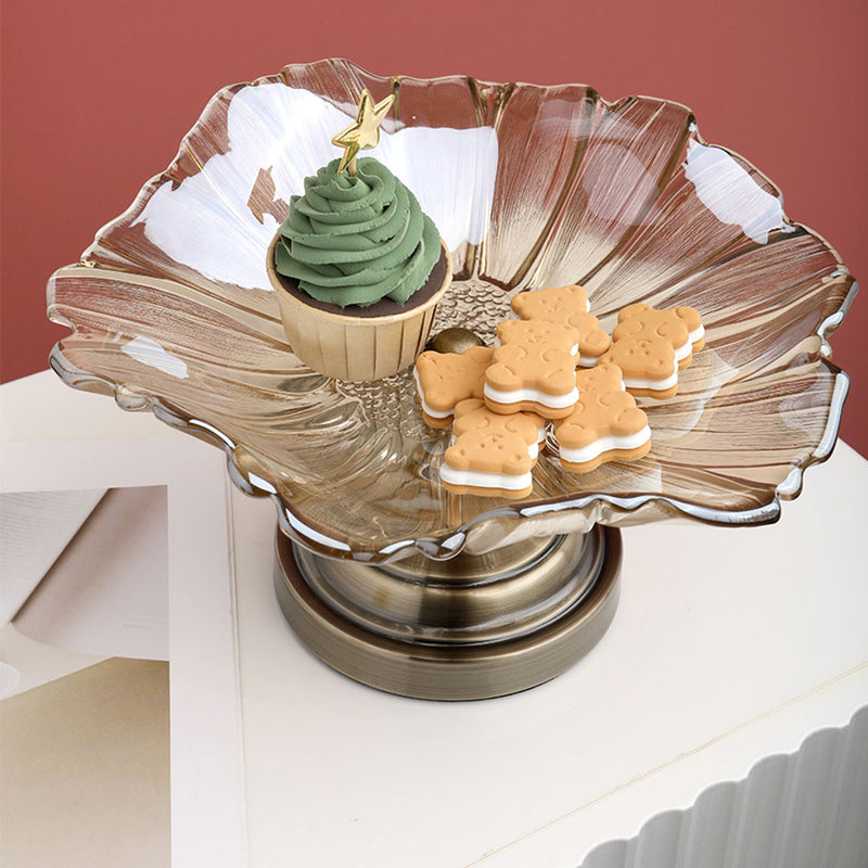 Crystal Glass Fruit Bowl Candy Holder Bronze Tulip Design 30cmx17cm Centerpiece