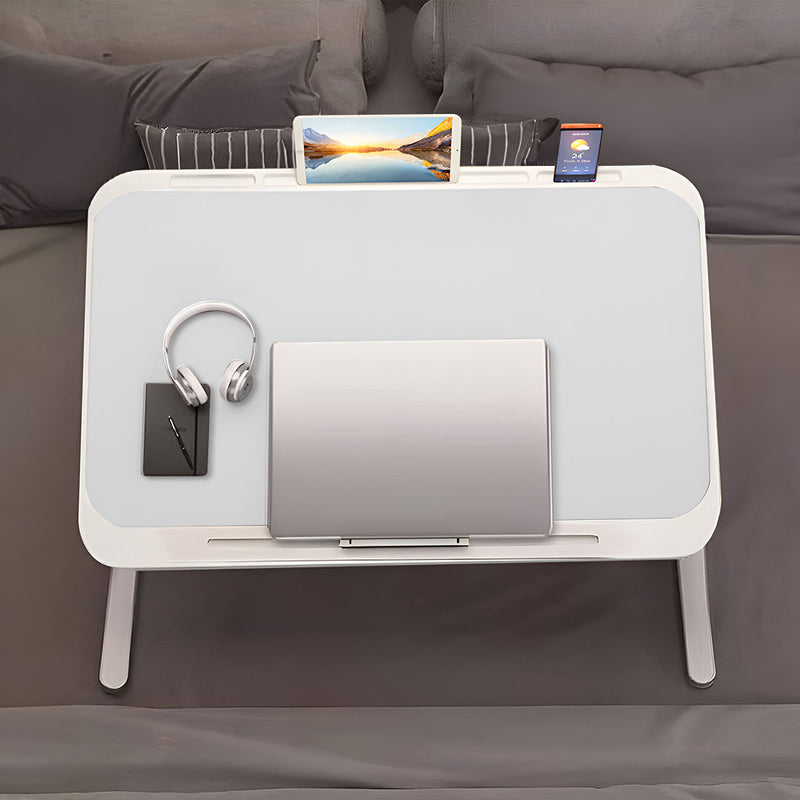 Foldable Adjustable Bed Table 70x45cm Laptop Desk White Tablet Slot Antislip