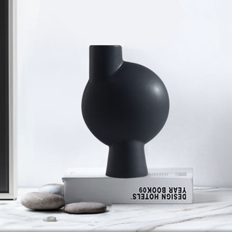 2X Ceramic Modern Abstract Vase 17.8x6.3x26.7cm Narrow Neck Black