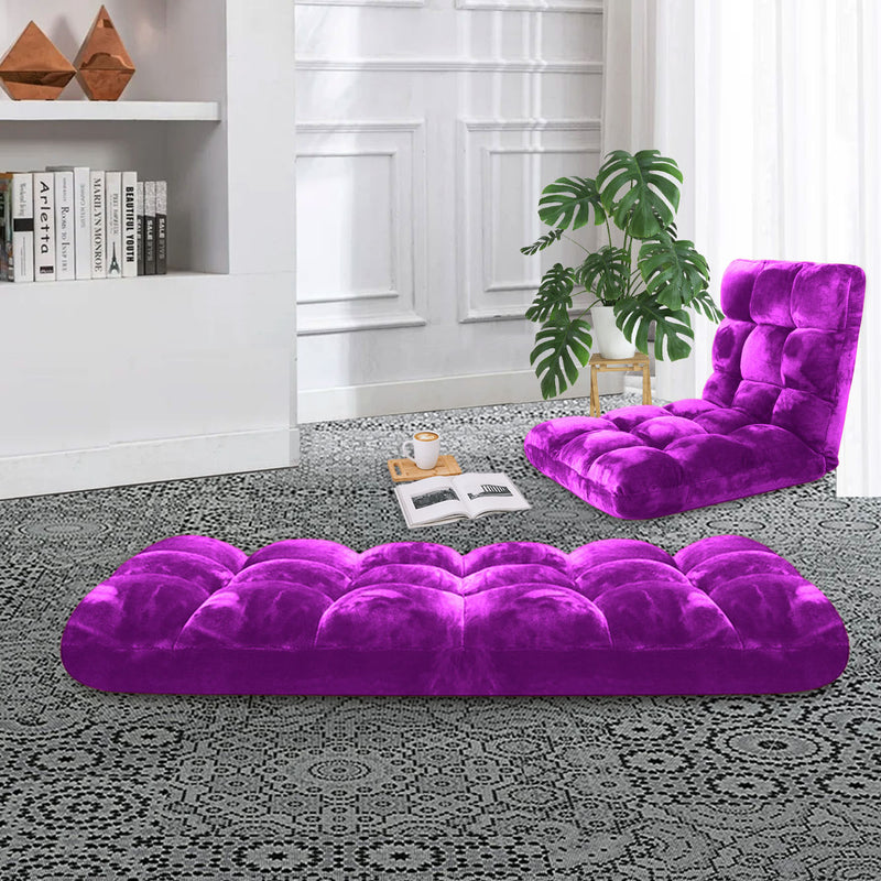 6 Position Floor Recliner Folding Cushion Memory Foam Plush 108x53x10cm Purple