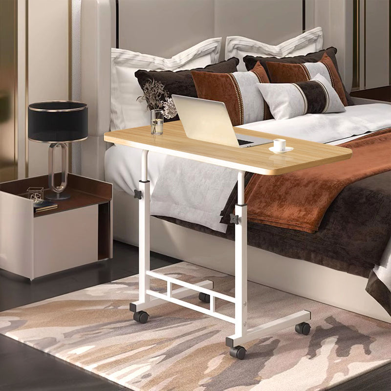 2X 40x80cm Walnut Wood Bedside Table With Wheels White Metal Frame