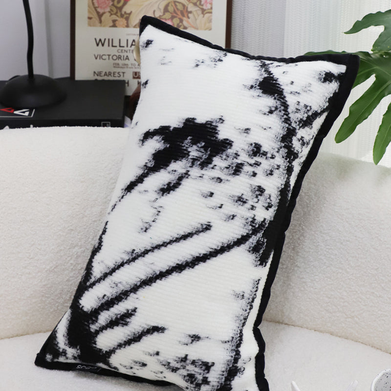 2X 35x55x18cm Throw Pillows Plush Polyester Cotton Blend Black White