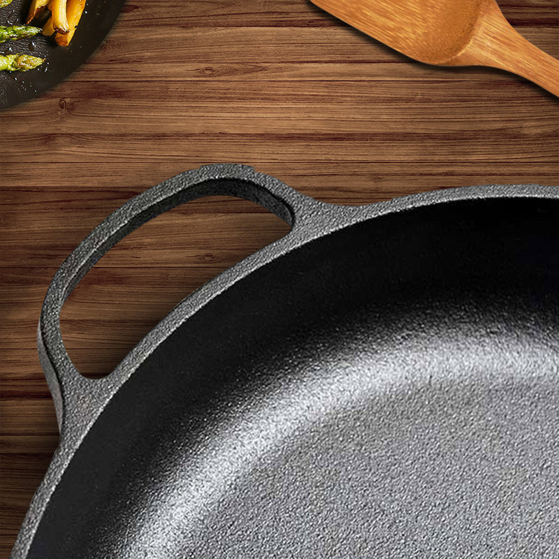 29cm Round Cast Iron Frying Pan Skillet Sizzle Platter Helper Handle
